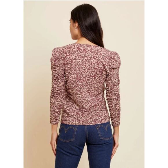 Nation Ltd Renee Shirred Sleeve V-Neck Size XL Pima Cotton Red Preppy Classic - Picture 3 of 13